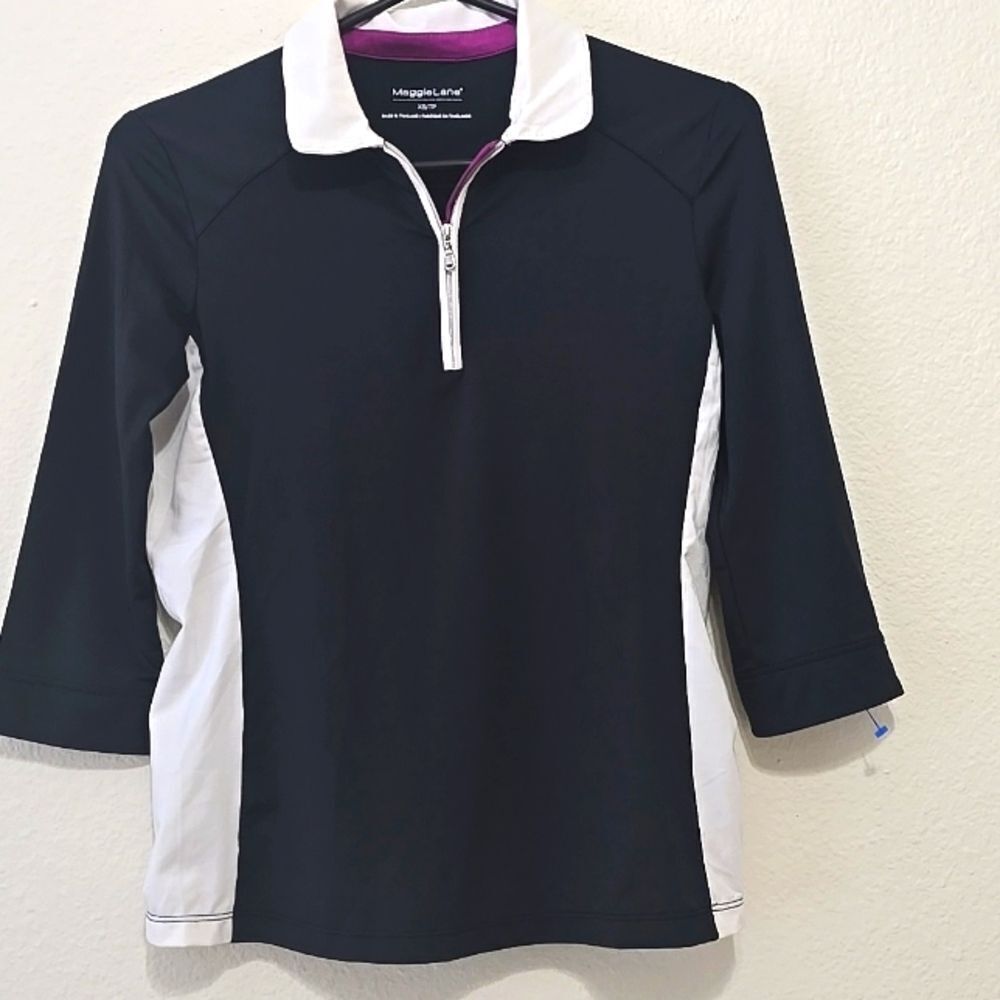 Maggie Lane Bkack And White golf 3/4 Sleeve shirt Xs‎